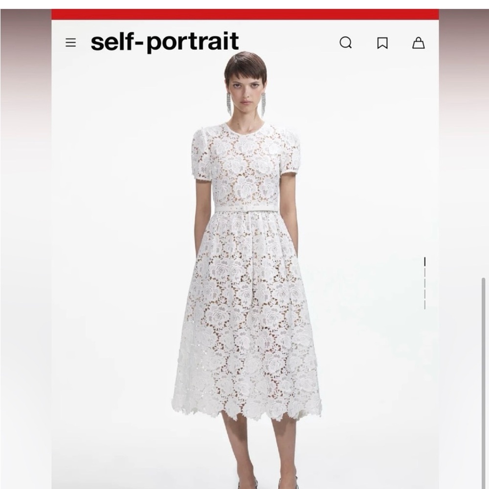 White Floral Lace Midi Dress